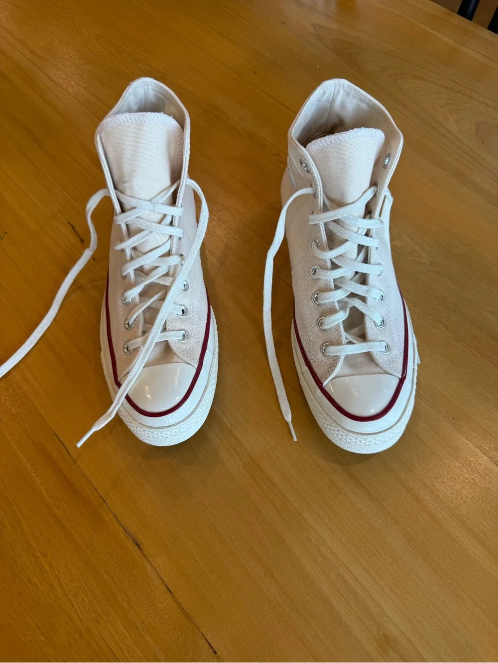Classic High-Top Canvas Sneakers in Cream with Red Stripe